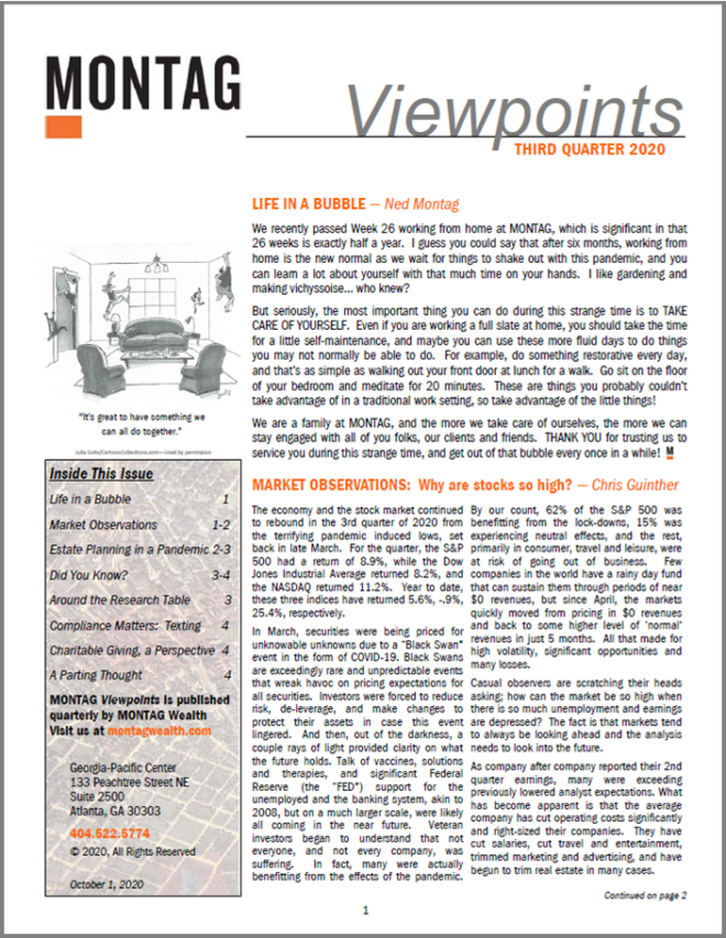Front cover, MONTAG Viewpoints Q3 2020