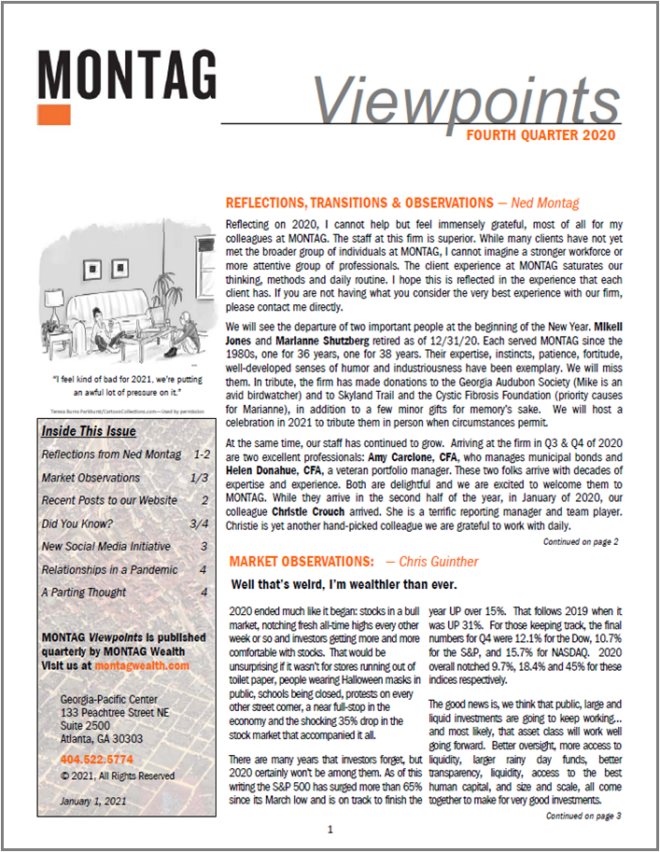 Front cover, MONTAG Viewpoints Q4 2020
