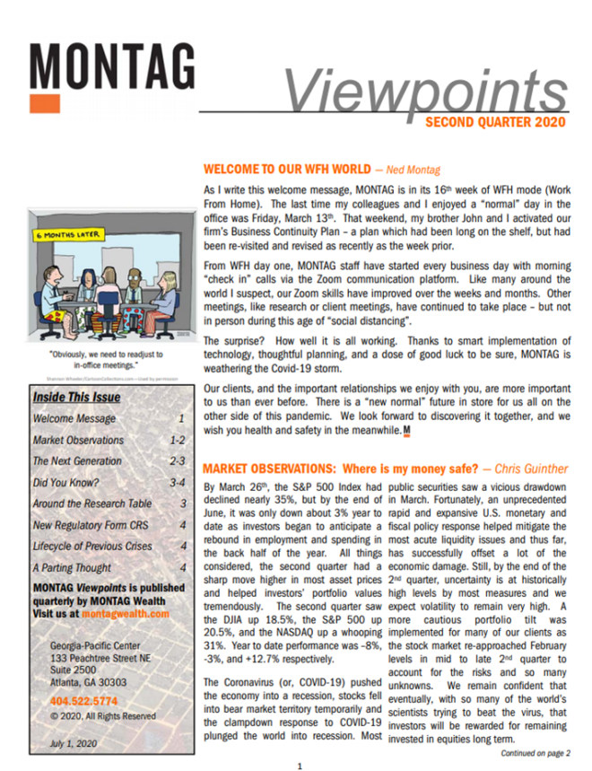 Front cover, MONTAG Viewpoints Q2 2020