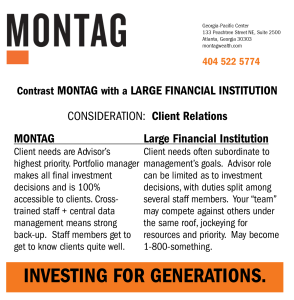 Contrast MONTAG with a LARGE FINANCIAL INSTITUTION - Client Relations