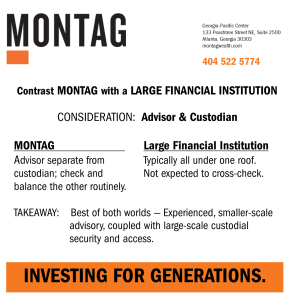 Contrast MONTAG with a Large Financial Institution - Advisor & Custodian